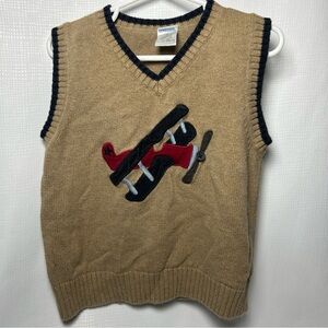 Gymboree Boy's Sweater Vest 3T  Tan Beige Airplane Biplane 100% Cotton